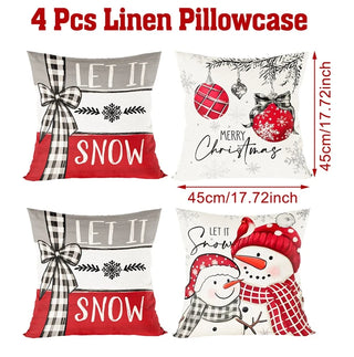 4pcs Christmas Cushion Covers – Merry Christmas Linen Pillowcases
