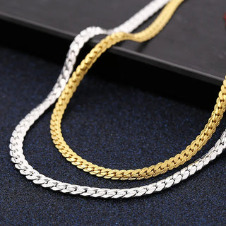 925 Sterling silver or 18K Gold Plate 6MM Chain Bracelet Necklace Set