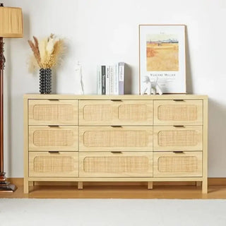 9 Drawer Modern Rattan Dresser Chest