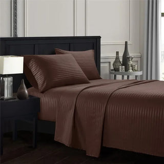 Embossed Brushed Stripe 4-Piece Bed Set with Flat Sheet, Fitted Sheet & Pillowcases