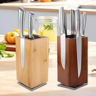 Magnetic Wooden Knife Holder – 360° Rotating Double-Sided Knife Block