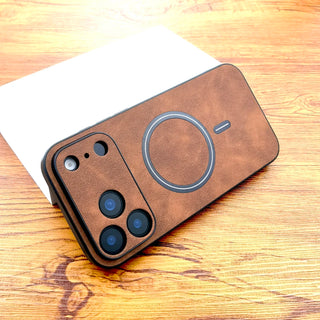Luxury Faux Leather Magnetic iPhone Case, Full Coverage Shockproof PU Leather