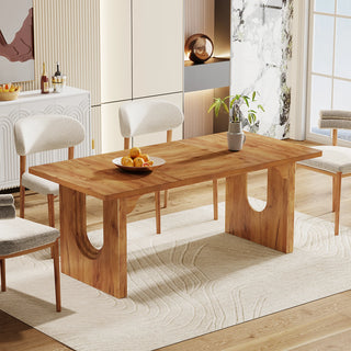 Modern Dining Table for 6–8 People – 71" Large Rectangle Kitchen Table with Wood Pedestal Base