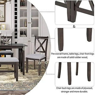 Merax 6-Piece Dining Set with Folding Table, 4 Cushioned Chairs, and Bench