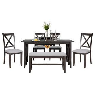 Merax 6-Piece Dining Set with Folding Table, 4 Cushioned Chairs, and Bench