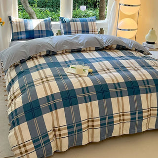 Classic Blue Plaid Duvet Cover Bedding Set