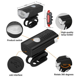 USB Rechargeable Front Light with Taillight Bike Light Set