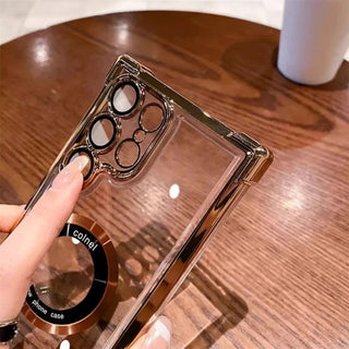 Clear Magnetic Samsung Galaxy Case – Plated Edge MagSafe-Compatible Cover with Reinforced Corners