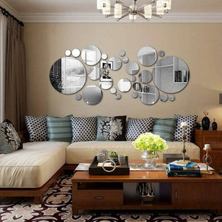 26 Pcs 3D Round Acrylic Mirror Wall Stickers