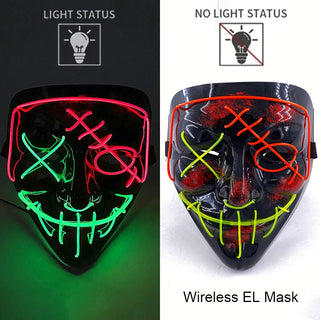 Wireless Neon LED Purge Mask – Glow-in-the-Dark Cosplay Horror Mask