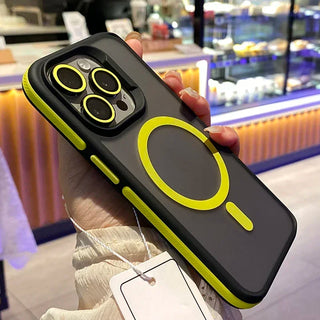 Bicolor Matte Frosted Magnetic iPhone Case – Translucent Shockproof Hard Cover with Independent Buttons