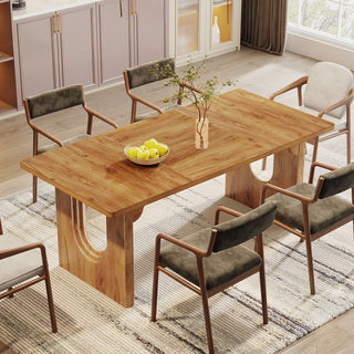Modern Dining Table for 6–8 People – 71" Large Rectangle Kitchen Table with Wood Pedestal Base