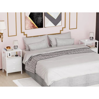 Nightstands Set of 2 – Bedside Tables with 2 Fabric Drawers, Hooks & Open Wood Shelf for Bedroom or Living Room