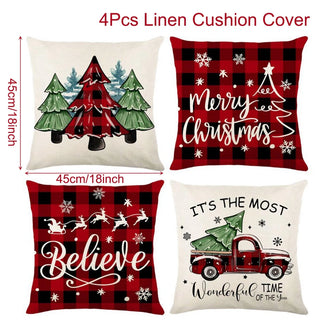 4pcs Christmas Cushion Covers – Merry Christmas Linen Pillowcases