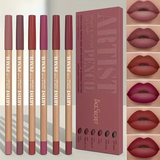6-Piece Velvet Matte Lip Liner Pencil Set, Long-Lasting Waterproof Lip Pencils for Lining, Filling, Shaping, and Defining Lips