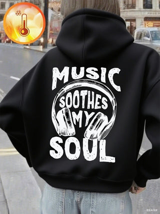 Music Soothes My Soul Women’s Hoodie – Cozy Winter Fleece Pullover with Pocket
