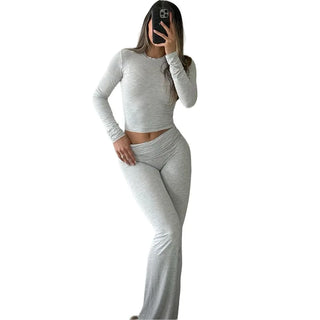 JEN YAGE High-Stretch Slim Crop Top & Flare Pants Set