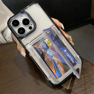 Transparent Card Slot Holder iPhone Case, Shockproof Clear Acrylic Wallet Case with PC + TPU Bumper Protection for iPhone 17 16 15 14 13 12 11 Series