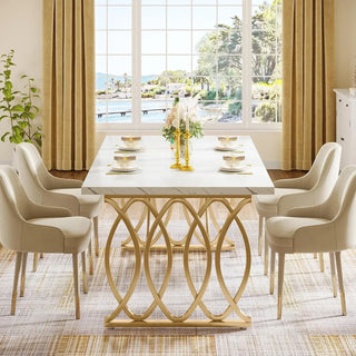 Modern Dining Table – 63" White & Gold Rectangular Kitchen Table for 4–6 People