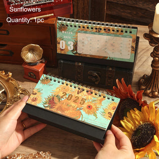 2025 Vintage Painting Coil Desk Calendar With Memo Notes