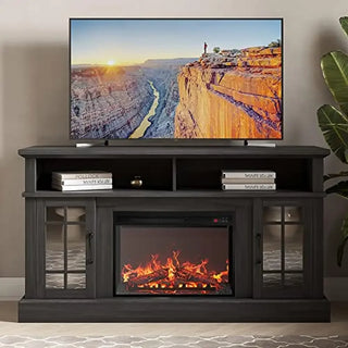 TV Stand with Electric Fireplace Heater – 58" Media Console with Storage Cabinets &amp; Shelves
