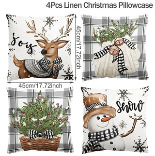 4pcs Christmas Cushion Covers – Merry Christmas Linen Pillowcases