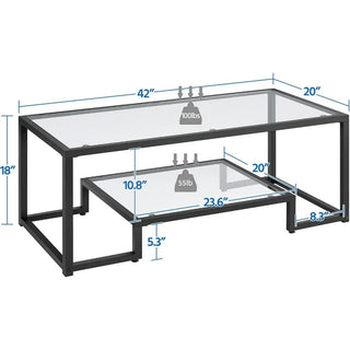 Geometric-Inspired Design & Metal-Frame, Tempered Glass Coffee Table