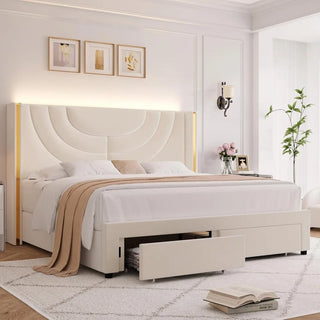 AuraLuxe Wingback LED Storage Bed