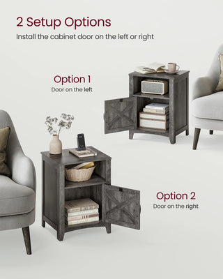 VASAGLE Farmhouse Nightstand with Barn Door – Set of 2