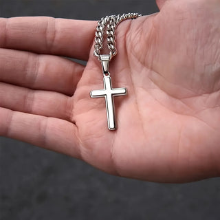 To My Dad Cross Necklace with Cuban Chain – Meaningful Keepsake Gift with Message Card & Gift Box