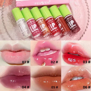 6-Piece Glass Mirror Lip Gloss Set, Hydrating Lightweight Lip Oil Gloss with Sheer Tint, Glossy Shimmer Finish, Peach Cherry Pink Shades