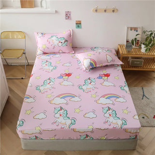 Cartoon Pink Unicorn Pattern Fitted Sheet