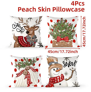 4pcs Christmas Cushion Covers – Merry Christmas Linen Pillowcases