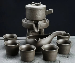 The Kung Fu Teapot Collection 8-Piece Semi-Automatic Chinese Ceramic Purple Clay Tea Set