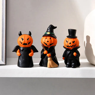 Cute Halloween Decor Set – Mini Ghost Pumpkin Resin Figurines