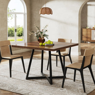 Square Dining Table for 4 – 31.5" Rustic Industrial Kitchen Table with Sturdy Metal Base