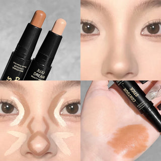 Double-Ended Highlight & Contour Stick, Cream Bronzer and Highlighter Makeup Stick for Nose Shadow, Face Sculpting, Brightening, and Definition