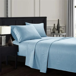 Embossed Brushed Stripe 4-Piece Bed Set with Flat Sheet, Fitted Sheet & Pillowcases