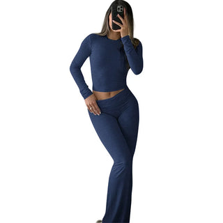 JEN YAGE High-Stretch Slim Crop Top & Flare Pants Set
