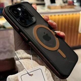 Bicolor Matte Frosted Magnetic iPhone Case – Translucent Shockproof Hard Cover with Independent Buttons