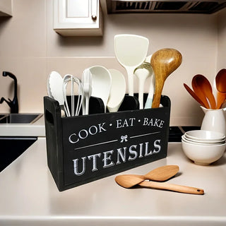 The Hearthside Organizer - Rustic Wooden Cutlery & Utensil Caddy