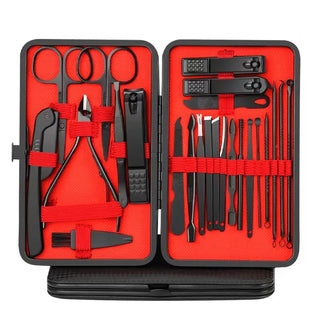 Black & Red Professional Men’s Nail Clipper Set - 18/24 Piece Stainless Steel Manicure & Pedicure Kit