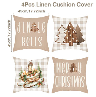 4pcs Christmas Cushion Covers – Merry Christmas Linen Pillowcases
