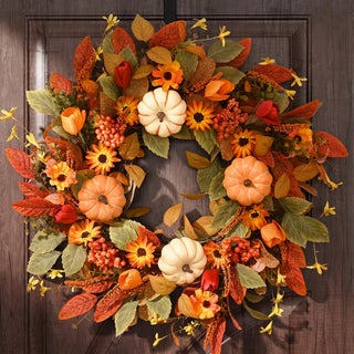 22-Inch Fall Pumpkin Wreath – Artificial Autumn Harvest Front Door & Farmhouse Decor