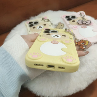 Cute Cartoon 3D Bear iPhone Case, Soft Silicone Anti-Scratch Non-Slip Cover for iPhone 17 16 15 14 13 12 11 Pro X XS Max XR 6 7 8 Plus SE
