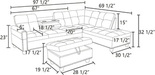 KISRAIS 97.5" Sectional Couch with Storage Ottoman and Chaise Lounge