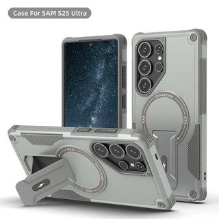 Fold Stand Magnetic Armor Samsung Case, Shockproof Half-Wrapped Cover with Portable Kickstand, Camera Guard, Screen Protection, and Wireless Charging Support for Galaxy S26 S25 S24 A56 A26 A16