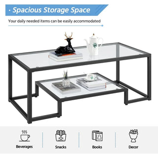 Geometric-Inspired Design & Metal-Frame, Tempered Glass Coffee Table