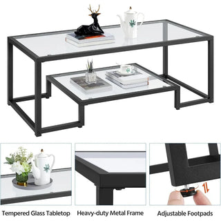 Geometric-Inspired Design & Metal-Frame, Tempered Glass Coffee Table