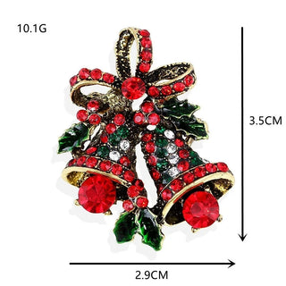 Christmas Festival Bell Brooch – Rhinestone Bow Pin